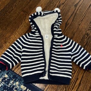 💙🐻Gap Baby EUC 🐻💙 PRECIOUS Navy/White Teddy Bear Coat.Fleece lined. 18-24m.
